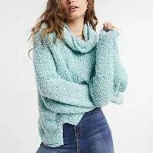 Free People BFF Cuddle Up Cowl Neck Sweater | S | Teal Popcorn Knit